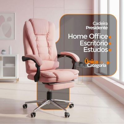 Cadeira De Escritório Presidente Ergonômica Apoio Pés Rosa