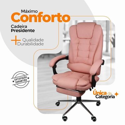 Cadeira De Escritório Presidente Ergonômica Apoio Pés Rosa