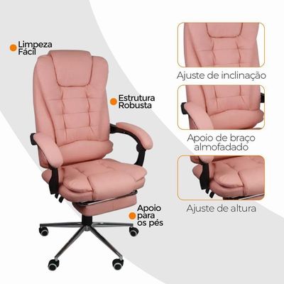 Cadeira De Escritório Presidente Ergonômica Apoio Pés Rosa
