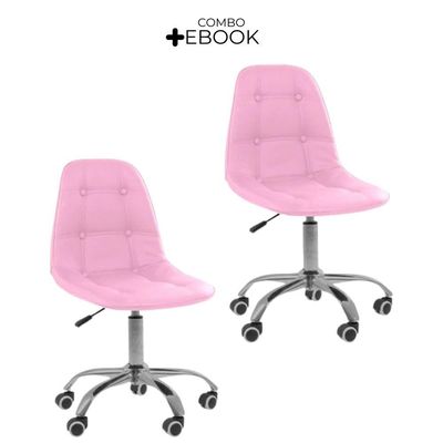 Kit 2 Cadeiras Office Eiffel Botonê Ajustável Oficial Rosa