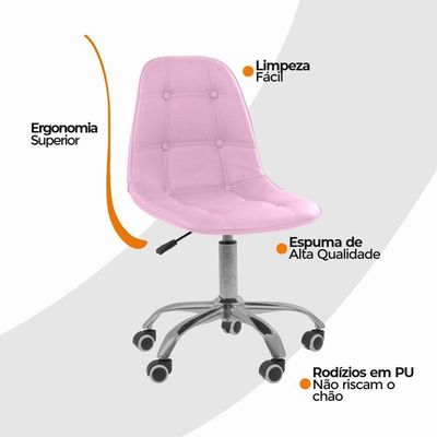 Kit 2 Cadeiras Office Eiffel Botonê Ajustável Oficial Rosa