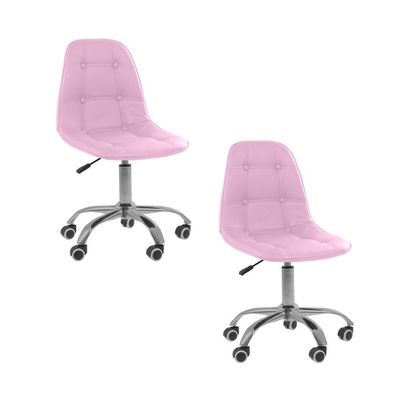 Kit 2 Cadeiras Office Eiffel Botonê Ajustável Oficial Rosa