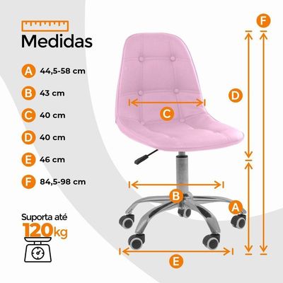 Kit 2 Cadeiras Office Eiffel Botonê Ajustável Oficial Rosa