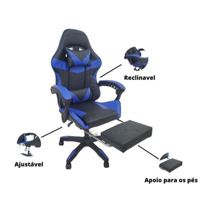 Cadeira Gamer Stillus Ergonômica Oficial Apoio De Pés Azul