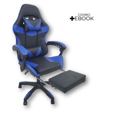 Cadeira Gamer Stillus Oficial Apoio Pés Preto/azul