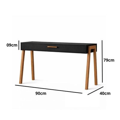 Mesa Escrivaninha Aparador Retangular Industrial 1 Gaveta Madeira 90CM Preto