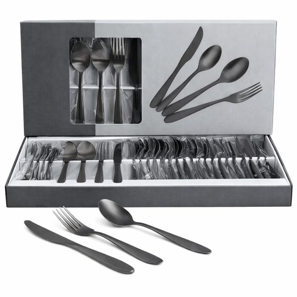 Jogo Talheres Faqueiro Conjunto 24 Peças Aço Inox Black Mesa Jantar Cozinha