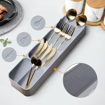 Organizador Talheres Porta Talheres Bandeja Gaveta Plástico Cinza Cozinha Compacto