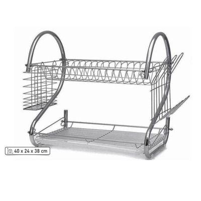 Escorredor Louças Suporte Pratos 2 Andares Metal Cromado Porta Copos Talheres Cozinha