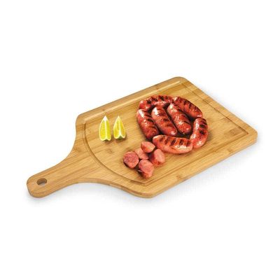 Tábua de Churrasco Euro Home Retangular 38x20cm Sulcos Cabo Bambu Natural