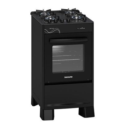 Fogão de Piso 4 Bocas Suggar Neo Glass Vidro Temperado Preto Bivolt