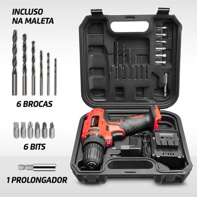 Parafusadeira e Furadeira Mondial Power Tools FPF-06M Mandril 10mm Maleta Bateria 12V Bivolt