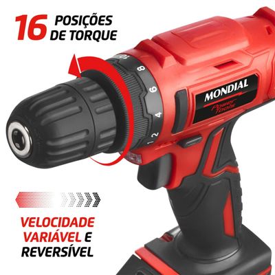 Parafusadeira e Furadeira Mondial Power Tools FPF-06M Mandril 10mm Maleta Bateria 12V Bivolt