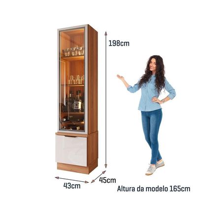 Cristaleira 2 Portas Com Fita Led E Espelho Reflecta Noble Mdp/mdf Para Sala Jequitiba/off White
