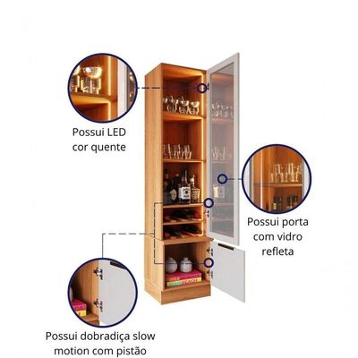 Cristaleira 2 Portas Com Fita Led E Espelho Reflecta Noble Mdp/mdf Para Sala Jequitiba/off White