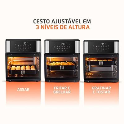 Fritadeira Air Fryer Forno Oven 12l Mondial Inox Preto 2000W AFON-12L-BIN 110V