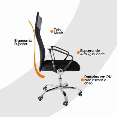 Kit 4 Cadeiras De Escritório Nagano Oficial Preto