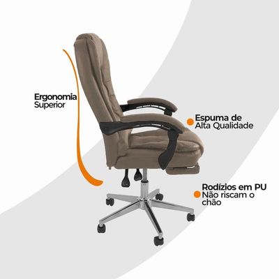 Kit 2 Cadeiras De Escritório Presidente Soft Ergonômica Apoio Para Pés Bege