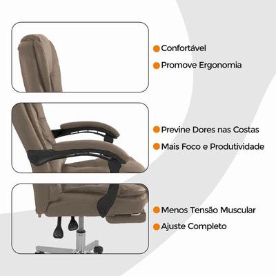 Kit 2 Cadeiras De Escritório Presidente Soft Ergonômica Apoio Para Pés Bege