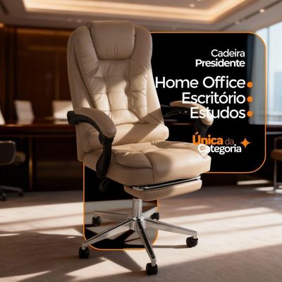 Kit 2 Cadeiras De Escritório Presidente Soft Ergonômica Apoio Para Pés Bege