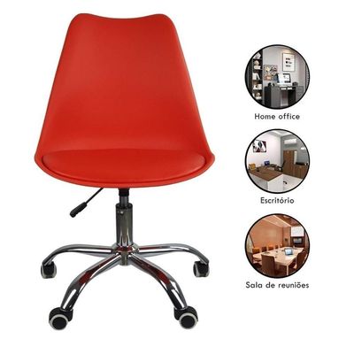 Kit 10 Cadeiras Office Base Cromada Com Rodízio Giratória Saarinen Bege