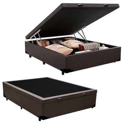 Cama Box Baú Casal Sintético Mega Cama Marrom 138x188x45cm