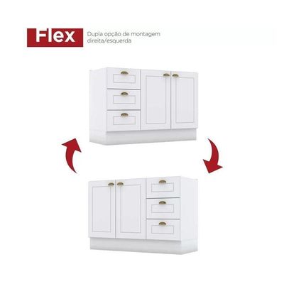 Cozinha Modulada Completa Americana C5P46 11 Portas 5 Gavetas MDF Branco