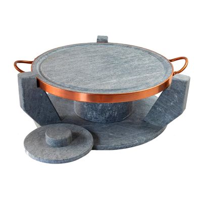 Churrasqueira Pedra Sabão Grelha Funda Tampa de Vidro P 26cm