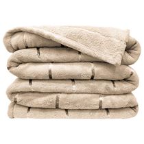 Cobertor Manta Fluffy Casal Queen 2,40m x 2,20m Listras Super Macio - Bege