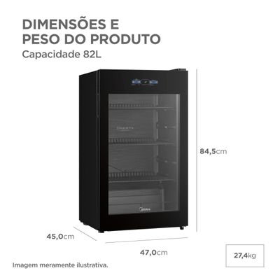 Cervejeira Midea MDRX150FGGGL03 82L Frost Free Smart Inverter Porta de Vidro Triplo Bivolt Preta