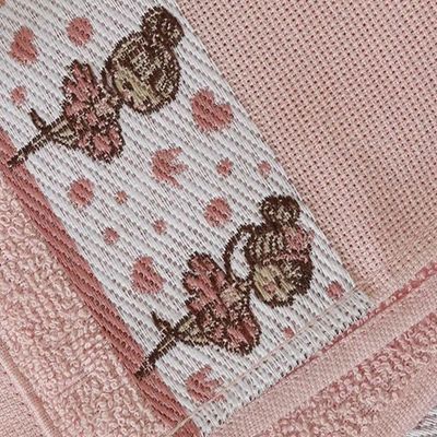 Kit Toalha de Banho Infantil Funny 2 Peças 100% Algodão Jacquard 340g-m² Rosa