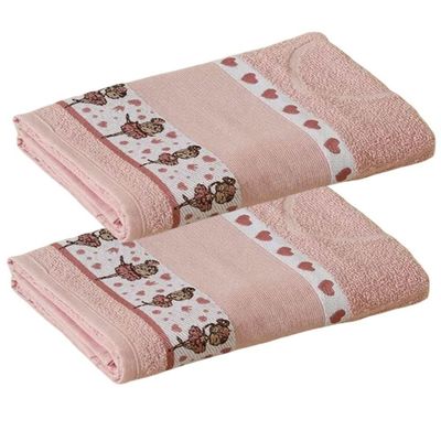 Kit Toalha de Banho Infantil Funny 2 Peças 100% Algodão Jacquard 340g-m² Rosa