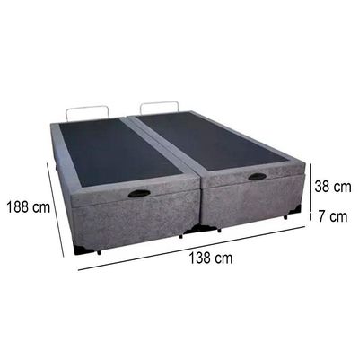 Cama Box Baú Casal Bipartido Suede Mega Cama Cinza 138x188x45cm