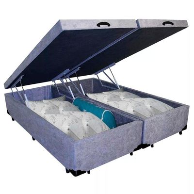 Cama Box Baú Casal Bipartido Suede Mega Cama Cinza 138x188x45cm