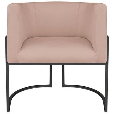 Kit 2 Poltronas Dália Luxo Moderna Estofada Design Sofisticado Com Base De Ferro Preto Suede Rosê