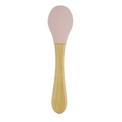 Colher De Bambu E Silicone Rosa Para Bebês – Antimicrobiana