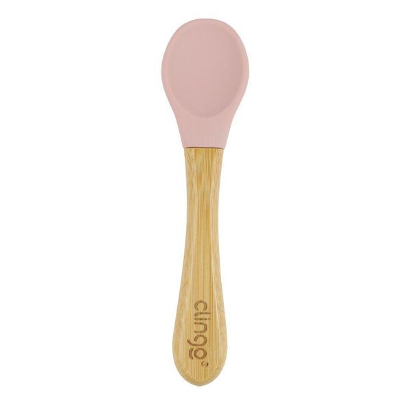 Colher De Bambu E Silicone Rosa Para Bebês – Antimicrobiana
