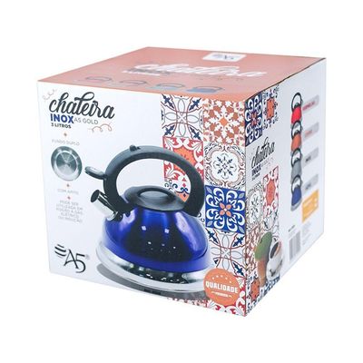 Chaleira Em Inox Com Apito E Fundo Duplo à Indução Azul