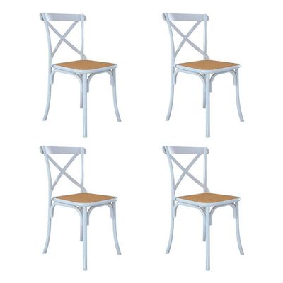 Kit 4 Cadeiras Jantar Cross Branca Assento Bege Aço Branco