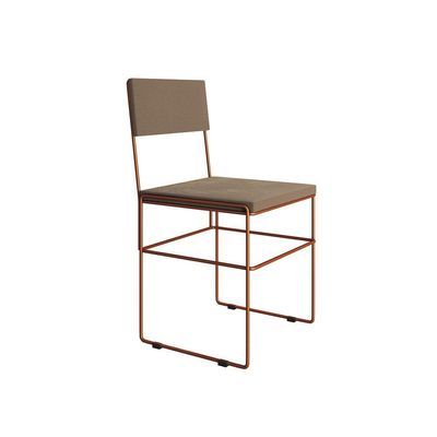 Cadeira De Jantar Industrial Estofada Bege Base Cobre