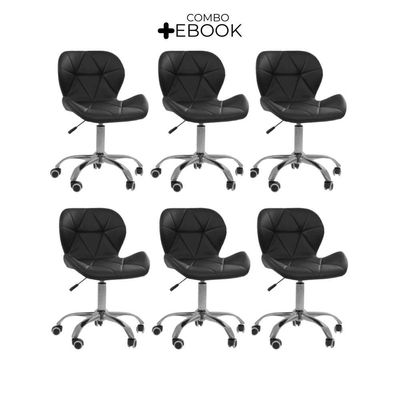 Kit 6 Cadeiras Office Eiffel Slim Ajustável Oficial Preta