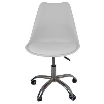 Kit 8 Cadeiras Office Base Cromada Com Rodizio Giratória Saarinen Branco