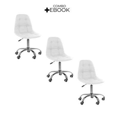 Kit 3 Cadeiras Office Eiffel Botonê Base Oficial Branco