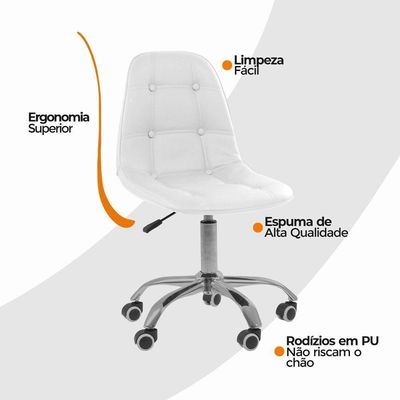 Kit 3 Cadeiras Office Eiffel Botonê Ajustável Oficial Branco