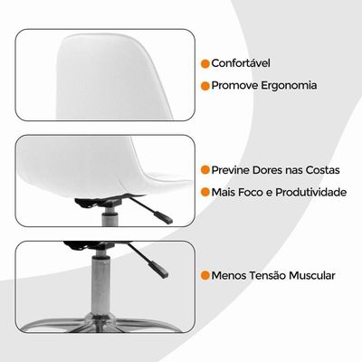 Kit 3 Cadeiras Office Eiffel Botonê Ajustável Oficial Branco