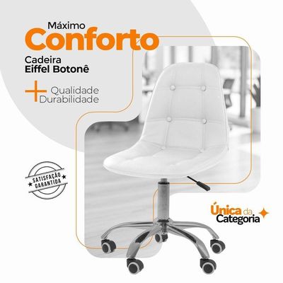 Kit 3 Cadeiras Office Eiffel Botonê Ajustável Oficial Branco
