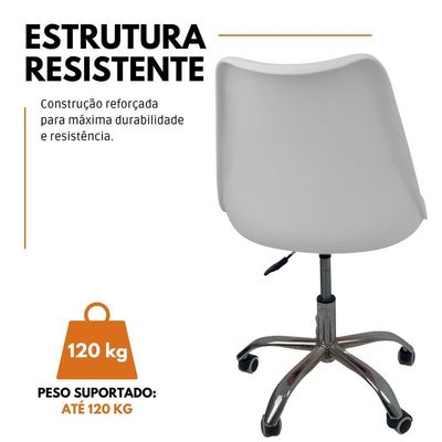 Kit 10 Cadeiras Office Base Cromada Com Rodizio Giratória Saarinen Branco