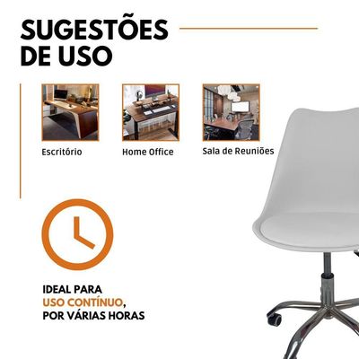 Kit 10 Cadeiras Office Base Cromada Com Rodizio Giratória Saarinen Branco