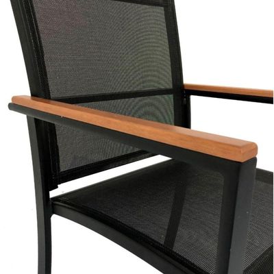 Jogo Mesa Piscina Para área Externa 6 Cadeiras Tela Sling Amélia Mesa 1,40m + Guarda Sol Preto