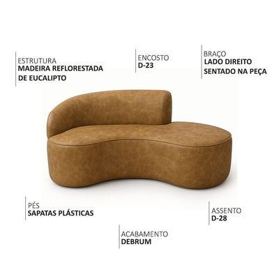 Sofá Curvo 3 Lugares 180cm Eron Braço Dir. Corano Sintético Caramelo - Nexta Casa